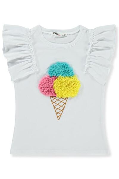Civil Girls Ice Cream Lase Embroidered T-Shirt for Ages 2-5 - White 5-6 Years...