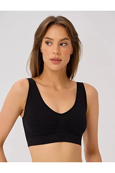MİSTİRİK Rosella Model Kalın Spor Büstiyer Günlük Kullanım Pedsiz Toparlayan Sarkma Önleyen Sütyen Siyah Renk