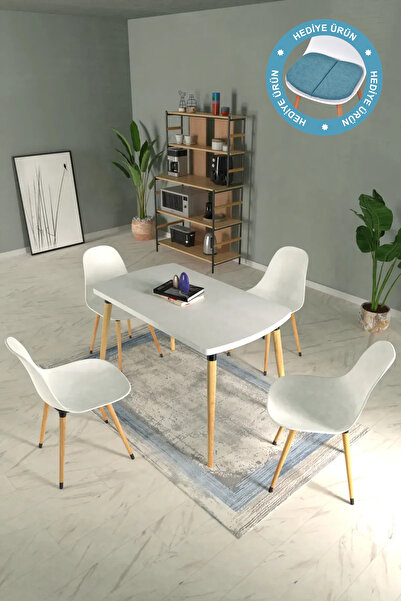 VİLİNZE Eames Sandalye Argos Ahşap MDF Sabit Mutfak Masası Takımı - 70x120 cm