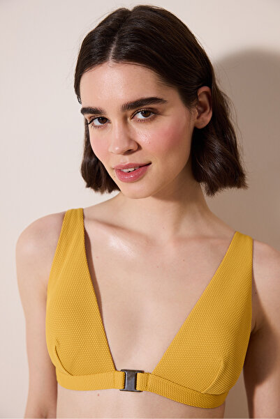 Penti Amar Deep V Textured Multicolor Yellow Bikini Top