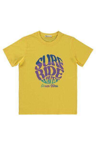 Civil Boys Tricou cu imprimeu Surf Ride pentru copii de 10-13 ani - Galben 13...