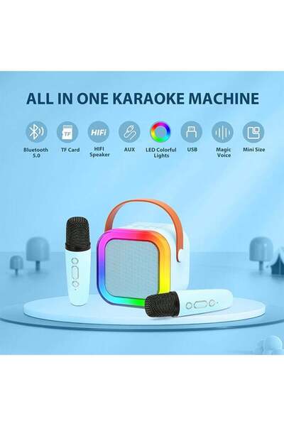 fulina مجموعة مكبر صوت كاريوكي محمولة، مكبر صوت كاريوكي صغير محمول يعمل بالبلوتوث مع ميكروفونين لاسلكيين وإضاءة LED