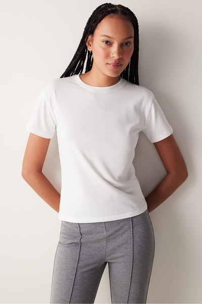 Penti White Crew Neck Basic Slim Fit T-Shirt