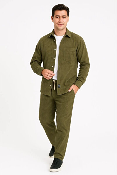 ARONA Men's Corduroy Oversize Suit – Shirt and Pants Two-Piece Set Smoked Corduroy Elegance, Comfortable and Stylish Look