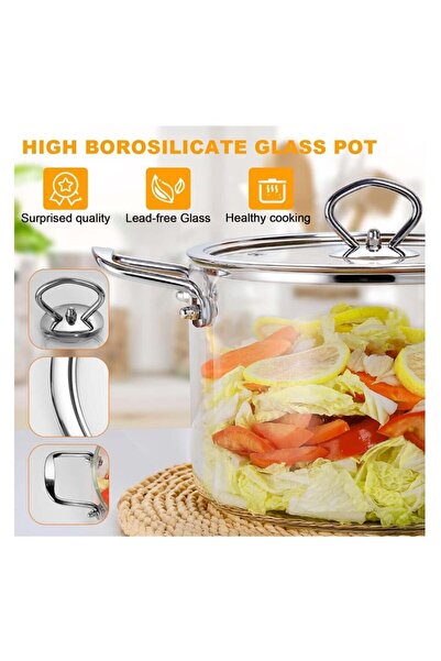 fulina Clear Glass Cooking Pot, Glass Cookware Stovetop Pot, Heat Resistant Glass Boiling Pot with Handles