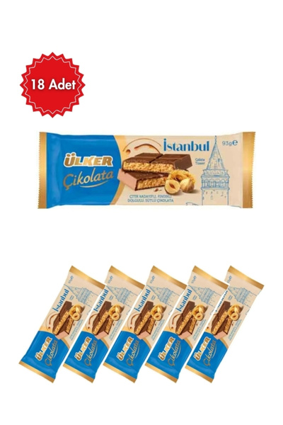 Ülker İstanbul Fındıklı Sütlü Çikolata 93 g x 18 Adet – Gerçek Fındıklı Lezzet