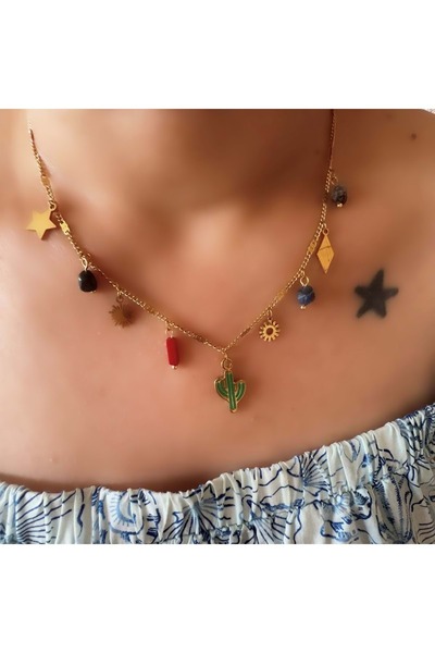 ACAR TAKI قلادة كاكتوس تشارمي ستيل 40+6 سم - ذهبي ACR5984