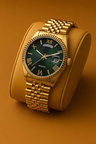 Eyiser Store ساعة يد رجالية - مينا باللون الأخضر الزمردي وأرقام رومانية، تقوي...