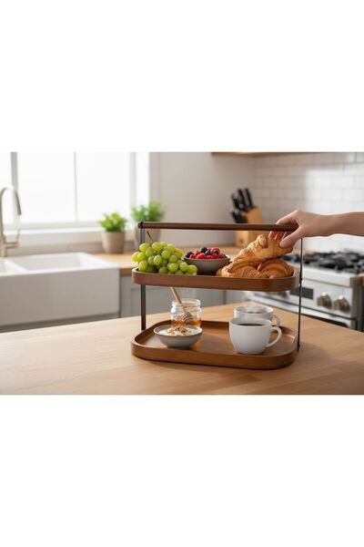 ANJEAHOME Salerno 2-Tier Acacia Organizer and Spice Rack Stand - Kitchen and Bathroom Organizer
