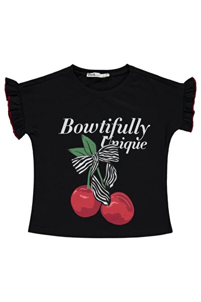 Civil Girls Bowtifully Štampano majica za decu 2-5 godina - crna 3-4 godine