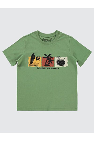 Civil Boys تي شيرت صيفي مطبوع للأعمار من 6 إلى 9 سنوات - كاكي للأعمار من 6 إل...