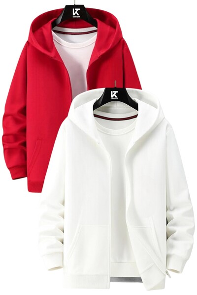 Karatopak 2'li Kapüşonlu Unisex Fermuarlı Sweatshirt / Hırka