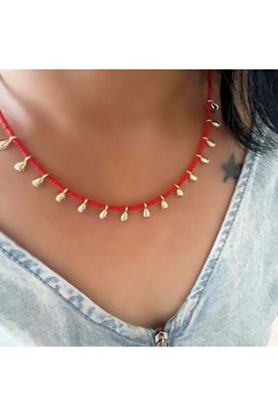 ACAR TAKI قلادة من الخرز الأحمر 40+3 سم - لون ذهبي ACR6073