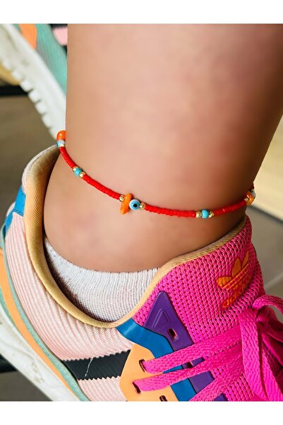 ACAR TAKI Red Beaded Anklet 23+3 cm Acr5883