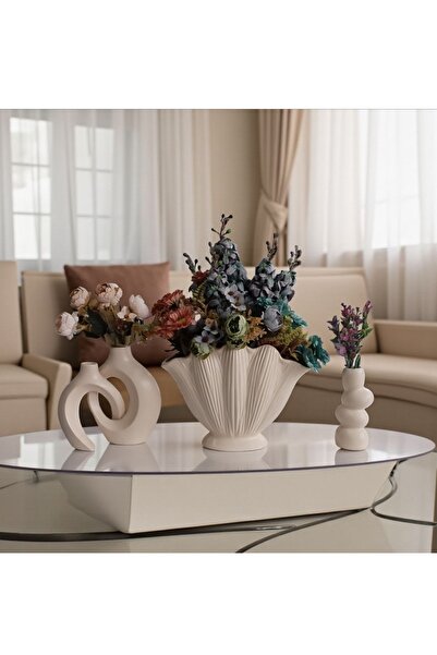 The Motellas Decorative Cream Oyster Object & 2-Piece Vase Candle Holder Set – Large Size |   Living Room, Office Home Decoration