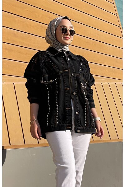 Suede Style 9191 - سترة نسائية من الدنيم مريحة وأنيقة مع تفاصيل تطريز على الياقة