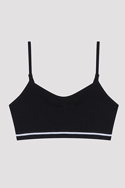 Penti Black Girl's White Striped Seamless Half Tank Top