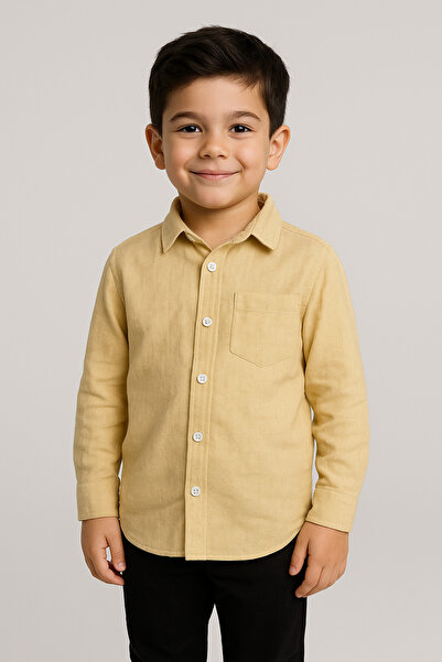 minibambi Keten Gömlek Pamuklu Krem