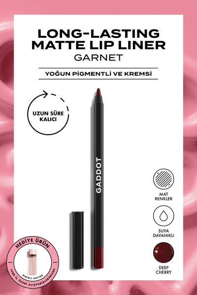 Gaddot Garnet - Bordo Mat Dudak Kalemi - Uzun Süre Kalıcı & Yüksek Pigmentli