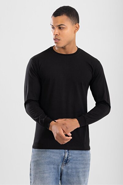 BAYKAR Men's Crew Neck Long Sleeve Undershirt T-Shirt Black