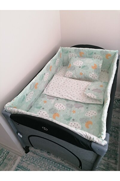 Bebek Özel طقم نوم لحماية جانب سرير الأطفال من Green Crescent Star - 100% قطن 70x110 (7 قطع)