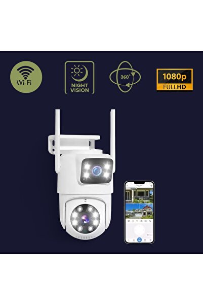 ERG 2 Kameralı 4MP WiFi 360° PTZ Güvenlik Kamerası,Çift Yönlü Ses, Hareket Takip,Dış Mekan