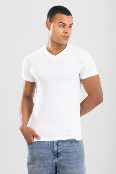 BAYKAR Чоловіча футболка з V-подібним вирізом з бавовняної тканини, біла