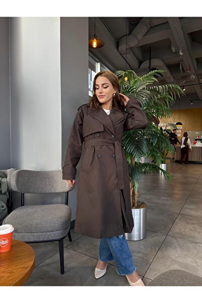 RESSHO Kadın Kemerli Uzun Trençkot – Su Geçirmez, Astarlı, Oversize Model