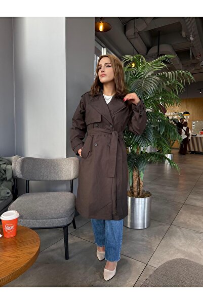 RESSHO Kadın Kemerli Uzun Trençkot – Su Geçirmez, Astarlı, Oversize Model