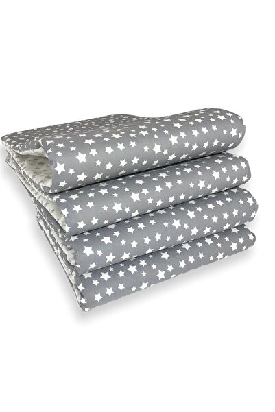 Bebek Özel مصد حماية لحواف سرير الأطفال مقاس 70 × 110 (4 قطع) نجمة بيضاء رمادية