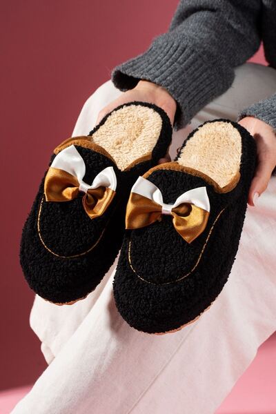 FUGA MODA Papuci de casă cu talpă silențioasă, cu detaliu de fundă neagră Curry