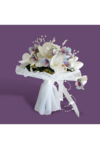 Ütopik çiçek Ortanca Detaylı Tüllü Manolya buketi gelin çiçeği