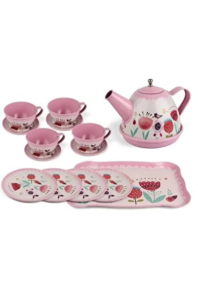 Rally Non Toxic Kids Tinplate Tea Party Tea Set for Little Girls Play House Playset with Teapots