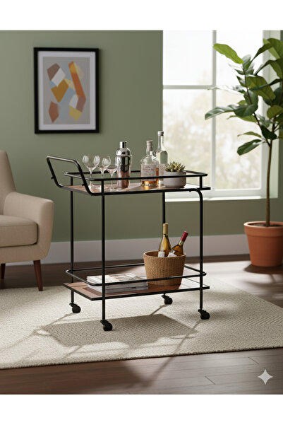 Crestj عربة تقديم من الخشب والمعدن