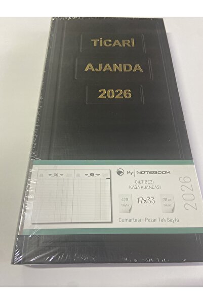Yağmur 2026 Ticari Ajanda 17x33 Siyah Cilt Bez Kapaklı