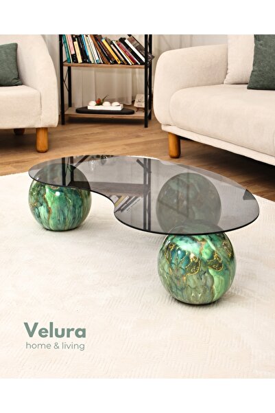 Velura Home & Living Jungle - Top Sehpa & Küre Füme Cam Orta Sehpa - Jungle F...