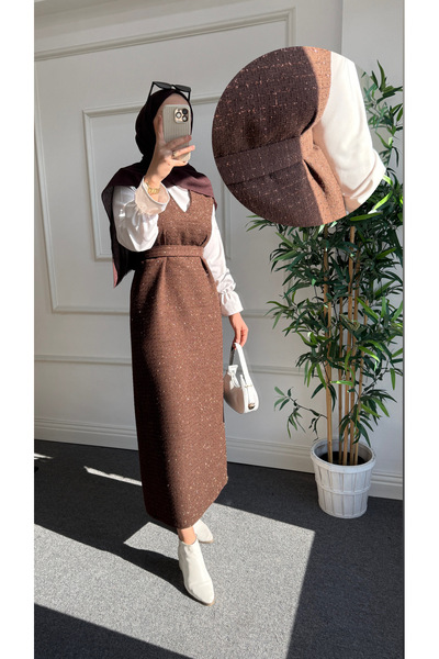 Nisa Nalbantoğlu Kahverengi Sim Detaylı Tüvit Tesettür Jile