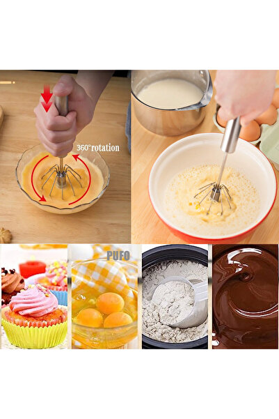 PUFO Practical semi-automatic whisk made of stainless steel, mixer type with manual operation