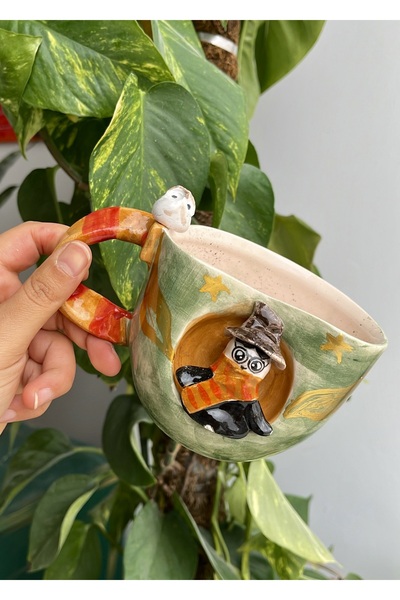 visera New Model Ceramic Mug with Harry Potter Figure + Broomstick Shaped Spoon Gift
