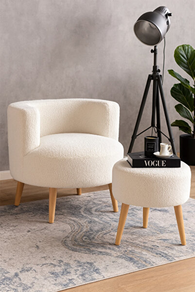 DEKOR MOBİLYACIM Berlin Çay Seti Berjer Ve Puf Takımı (SALON, OFİS, BALKON) - 2'li Takım