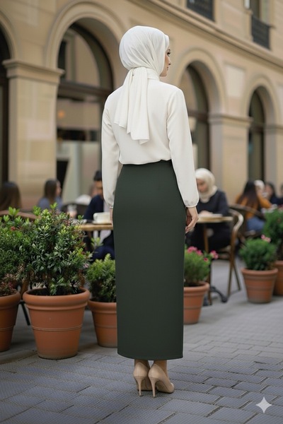 AVAVA Μαύρο Οθωμανικό Ύφασμα Μακρύ Μολύβι και Φούστα