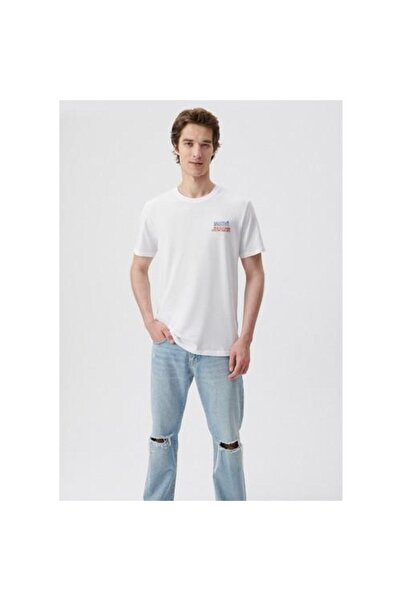 Mavi Μ 066841 -620-23y Ανδρικό μπλουζάκι με στάμπα λευκό