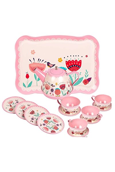 Rally مجموعة شاي حفلات الشاي غير السامة للأطفال من الصفيح للفتيات الصغيرات، مجموعة لعب منزلية مع أباريق الشاي