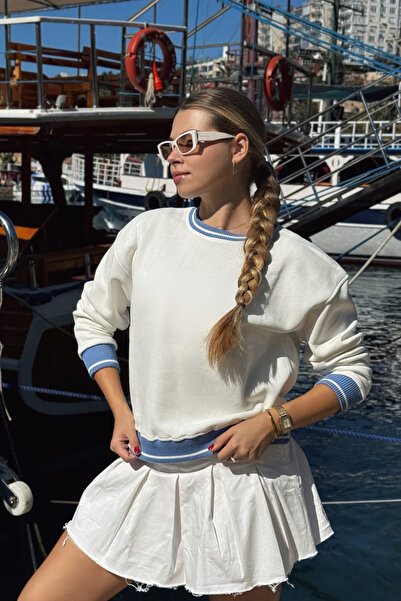 Le'Sluette Tricotaj albastru ecru Swea tricou - supradimensionat guler rotund...