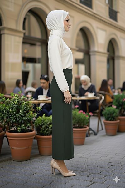 AVAVA Μαύρο Οθωμανικό Ύφασμα Μακρύ Μολύβι και Φούστα