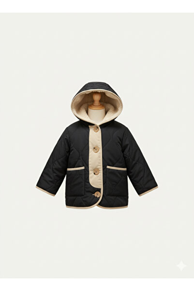 SONGÜLBERİK Boy's Black Hooded Fur-Lined Coat