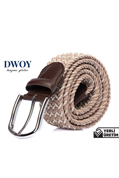 DWOY Curea elastică tricotată cu model din piele naturală