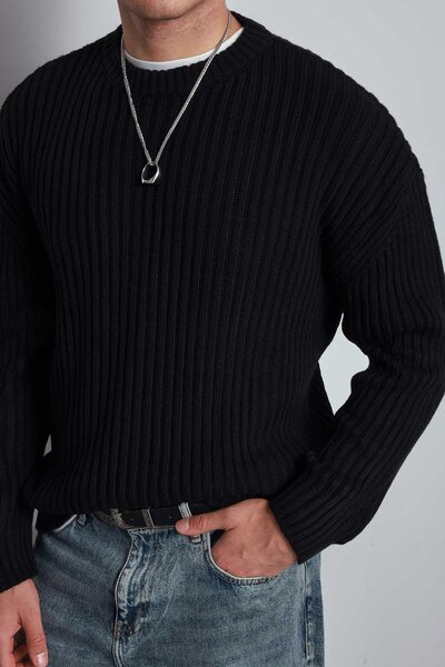 ablukaonline Ανδρικό πουλόβερ με κανονική εφαρμογή, μαύρο