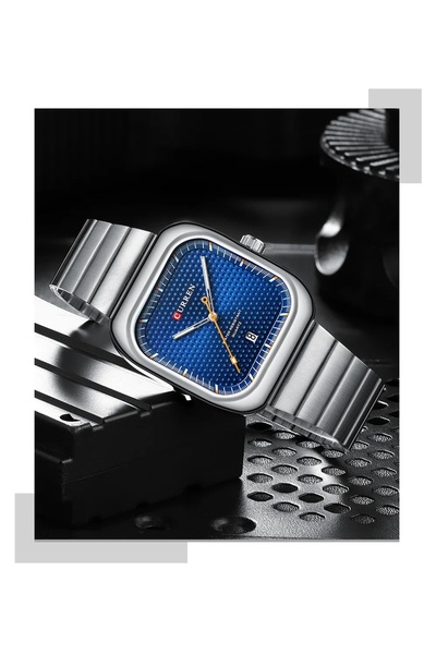 Curren 8460 Men’s Fashion Watch, Stainless Steel Rectangle Shape Dial with Calendar Business Male