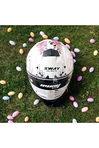 Sway 715 Şeffaf Vizörlü Yarım Motosiklet Scooter Kaskı S Beden Iris White Pink